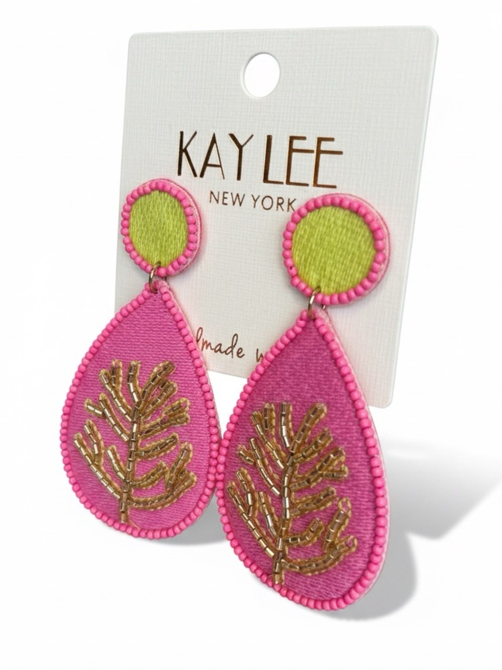 Kay Lee Pink and Lime Beaded Teardrop Earrings